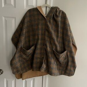 Plaid Hooded Poncho with Pockets